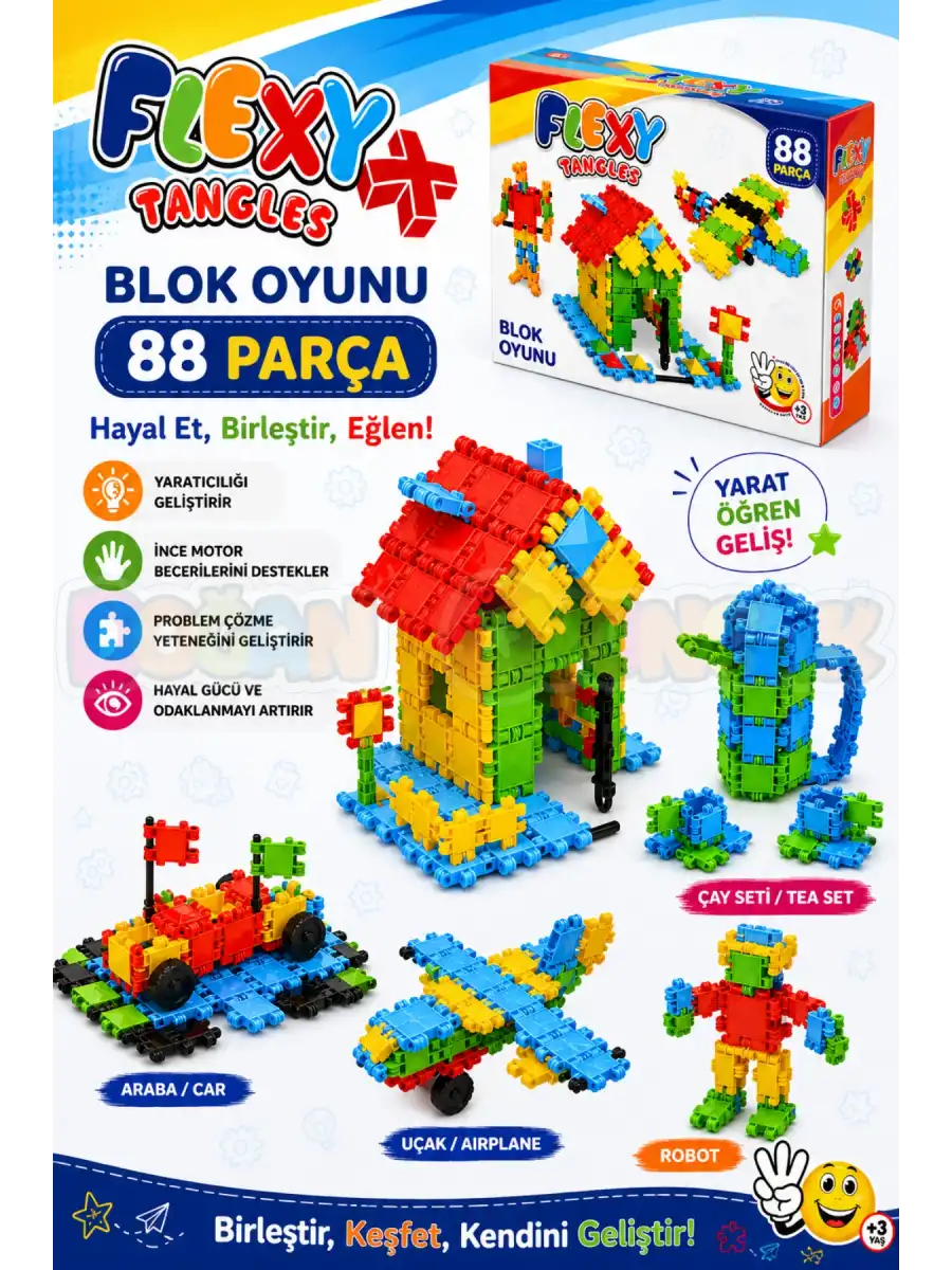 Flexy Tangles Blok Oyunu 88 Parça - Oyuncak Lego Seti - Birbirine Geçmeli STEM Lego Seti - Eğitici Oyuncak