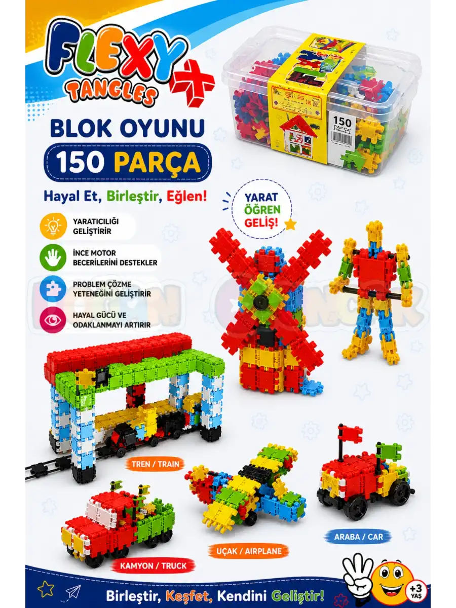 Flexy Tangles Blok Oyunu 150 Parça - Oyuncak Lego Seti - Birbirine Geçmeli STEM Lego Seti - Eğitici Oyuncak