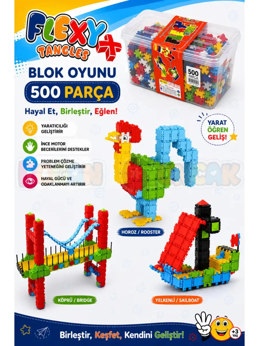 Flexy Tangles Blok Oyunu 500 Parça - Oyuncak Lego Seti - Birbirine Geçmeli STEM Lego Seti - Eğitici Oyuncak