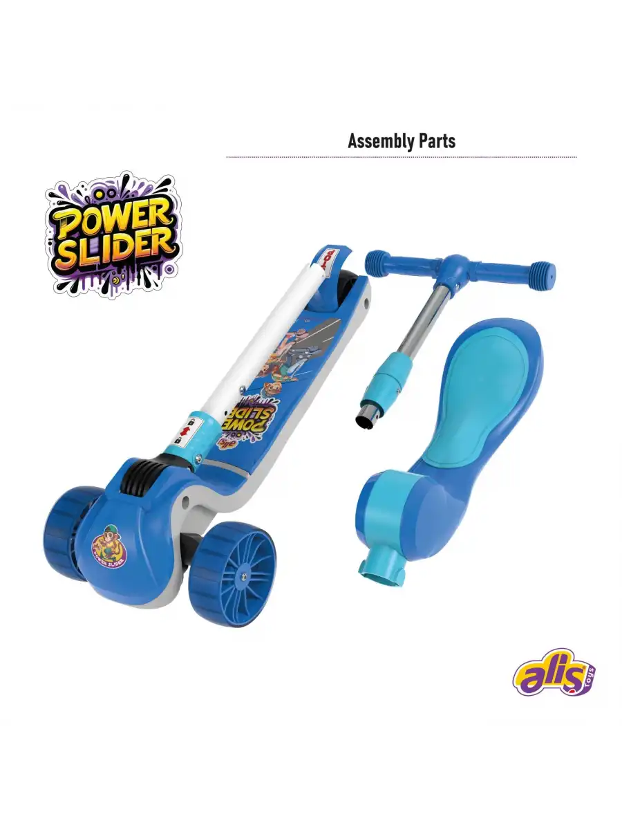 Power Slider Mavi Katlanabilir 3 Tekerlekli Oturaklı Scooter - Işıklı Scooter - Çocuk Scooter