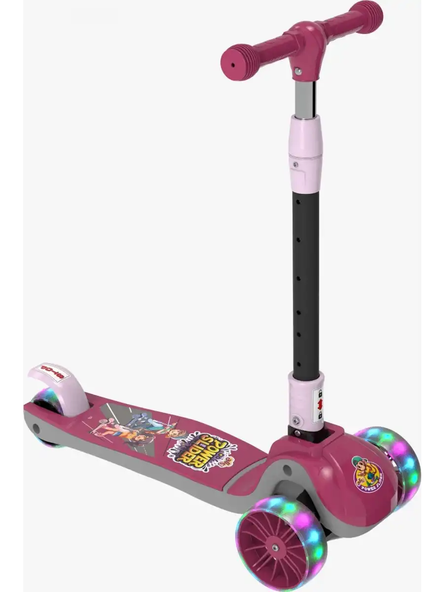 Power Slider Pembe Katlanabilir 3 Tekerlekli Scooter - Işıklı Scooter - Çocuk Scooter - Slikon Teker