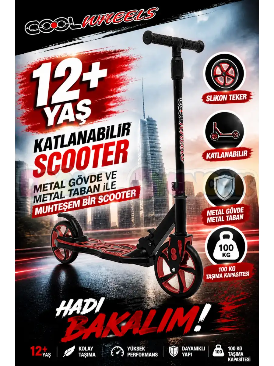Cool Wheels 12+ Yaş Kırmızı 2 Tekerlekli Katlanabilir Scooter - CoolWheels Scooter - Genç Scooter