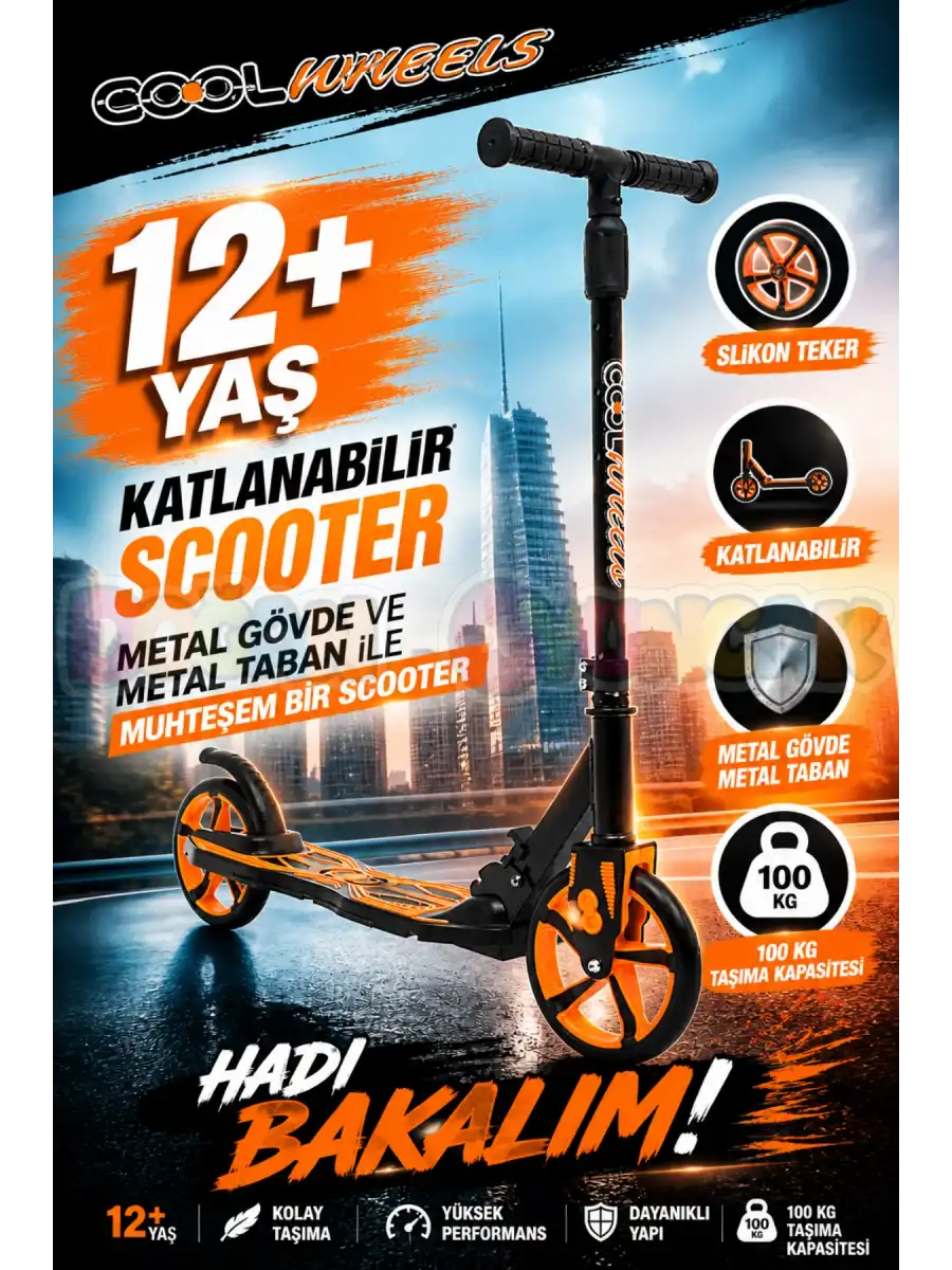 Cool Wheels 12+ Yaş Turuncu 2 Tekerlekli Katlanabilir Scooter - CoolWheels Scooter - Genç Scooter