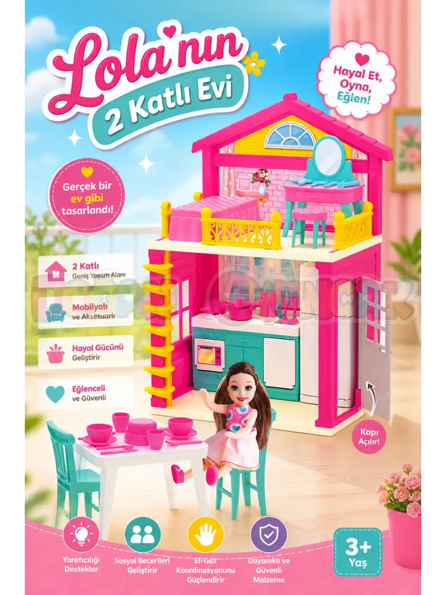 Lolanın 2 Katlı Evi - Ev Oyuncak - Lolanın 2 Katlı Ev Seti - Barbie Ev Seti