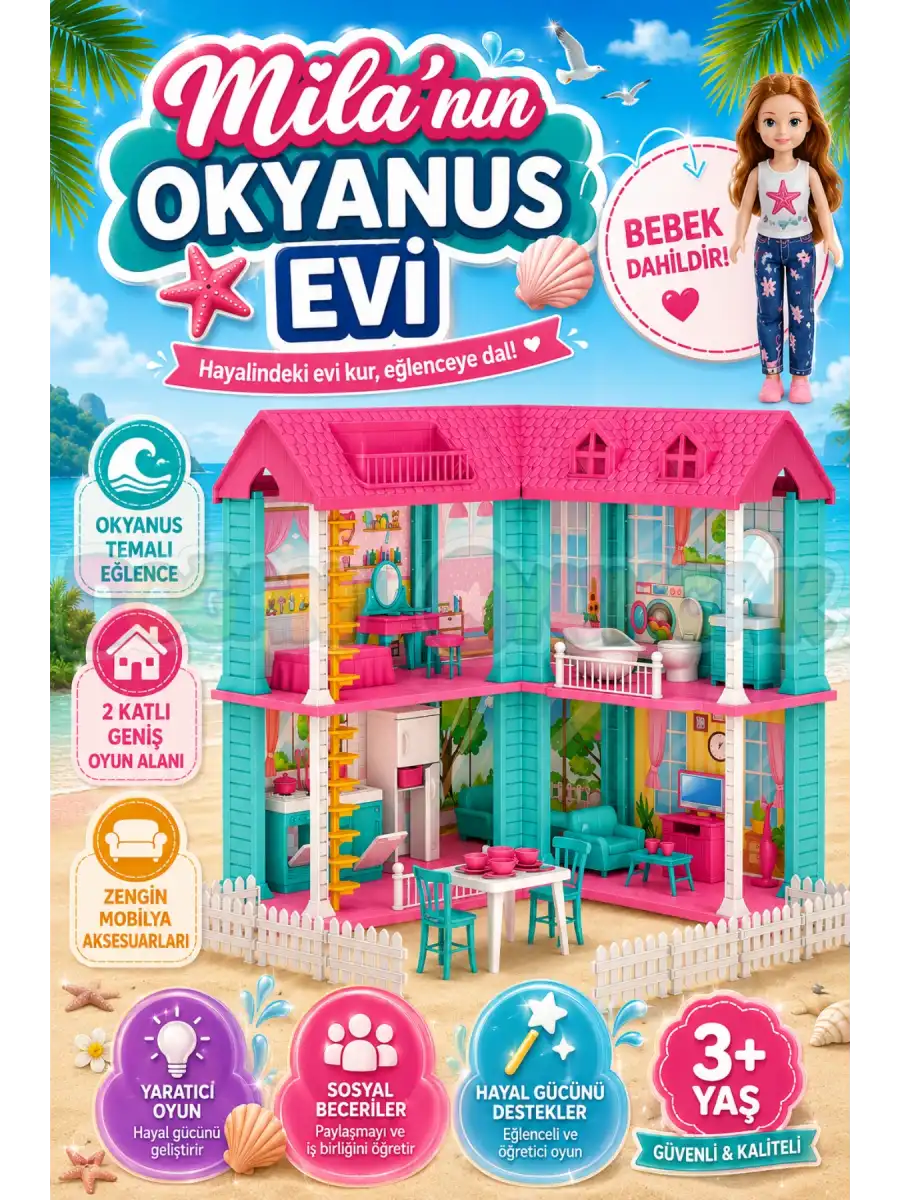 Milanın Okyanus Evi - Ev Oyuncak - Milanın Okyanus Ev Seti - Barbie Ev Seti - Rüya Evi - Oyun Evi