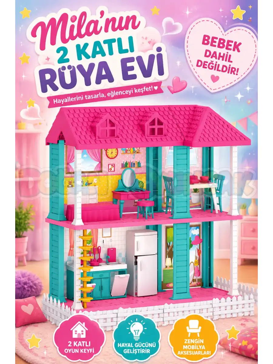 Milanın 2 Katlı Rüya Evi - Ev Oyuncak - Milanın Rüya Ev Seti - Barbie Ev Seti - Rüya Evi - Oyun Evi