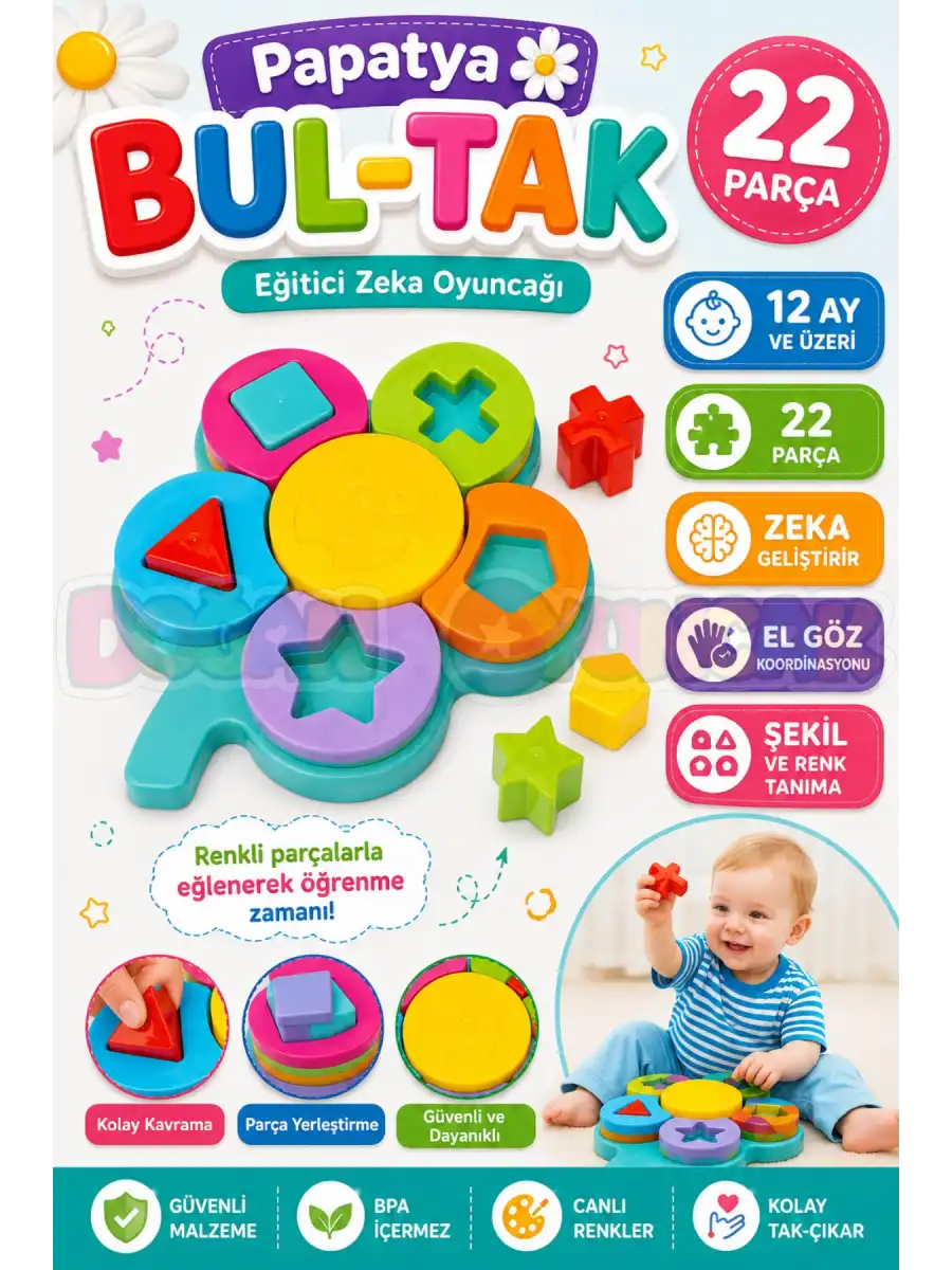Papatya Bul-Tak - Bultak Lego - Bebek Oyuncağı - Şekil Takmaca