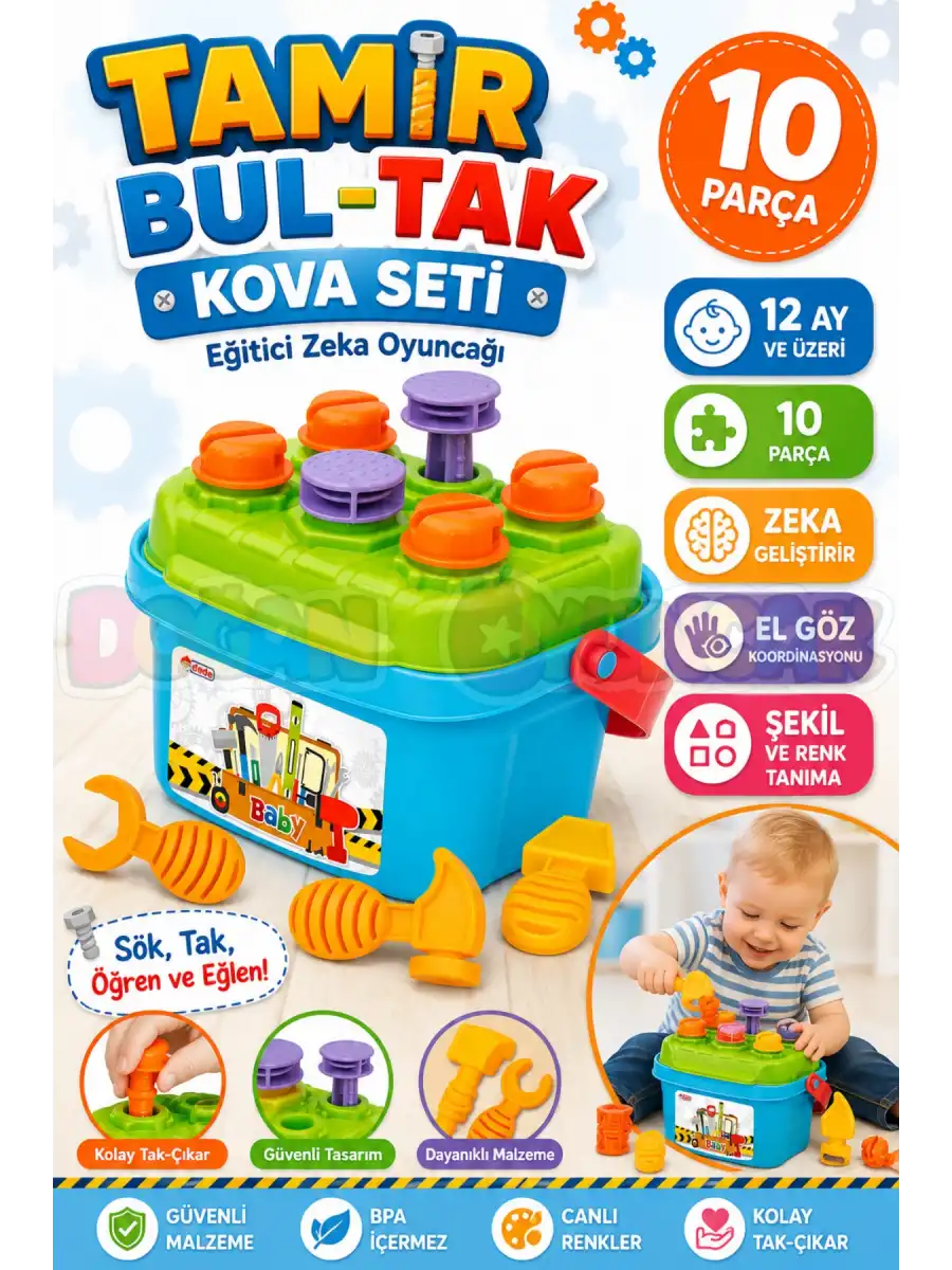 Tamir Bul-Tak Kova Seti - Bultak Lego - Bebek Oyuncağı - Şekil Takmaca