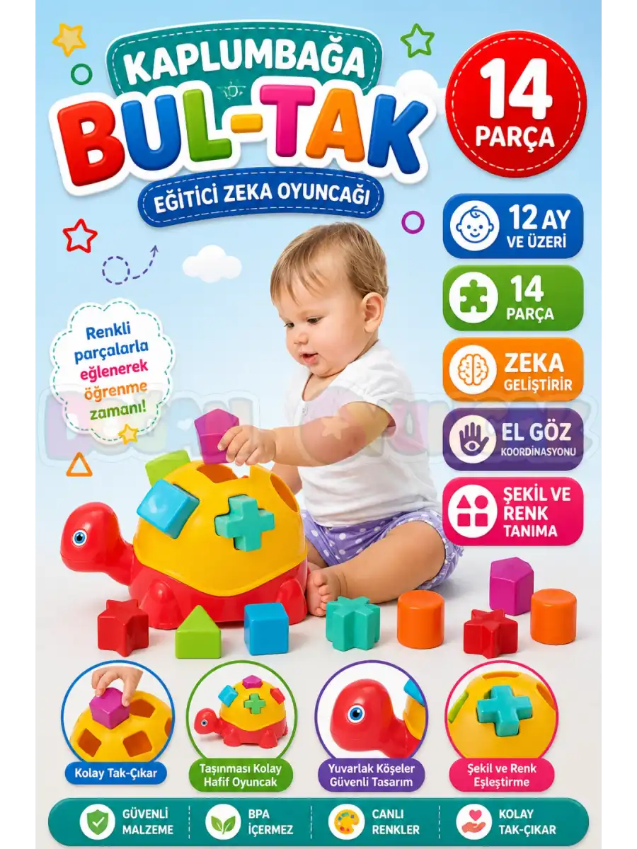 Kaplumbağa Bul-Tak - Bultak Lego - Bebek Oyuncağı - Şekil Takmaca