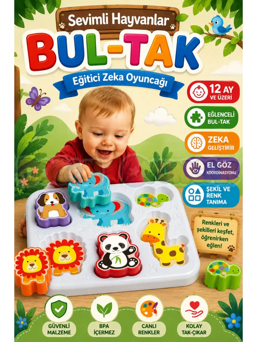 Sevimli Hayvanlar Bul-Tak - Bultak Lego - Bebek Oyuncağı - Şekil Takmaca