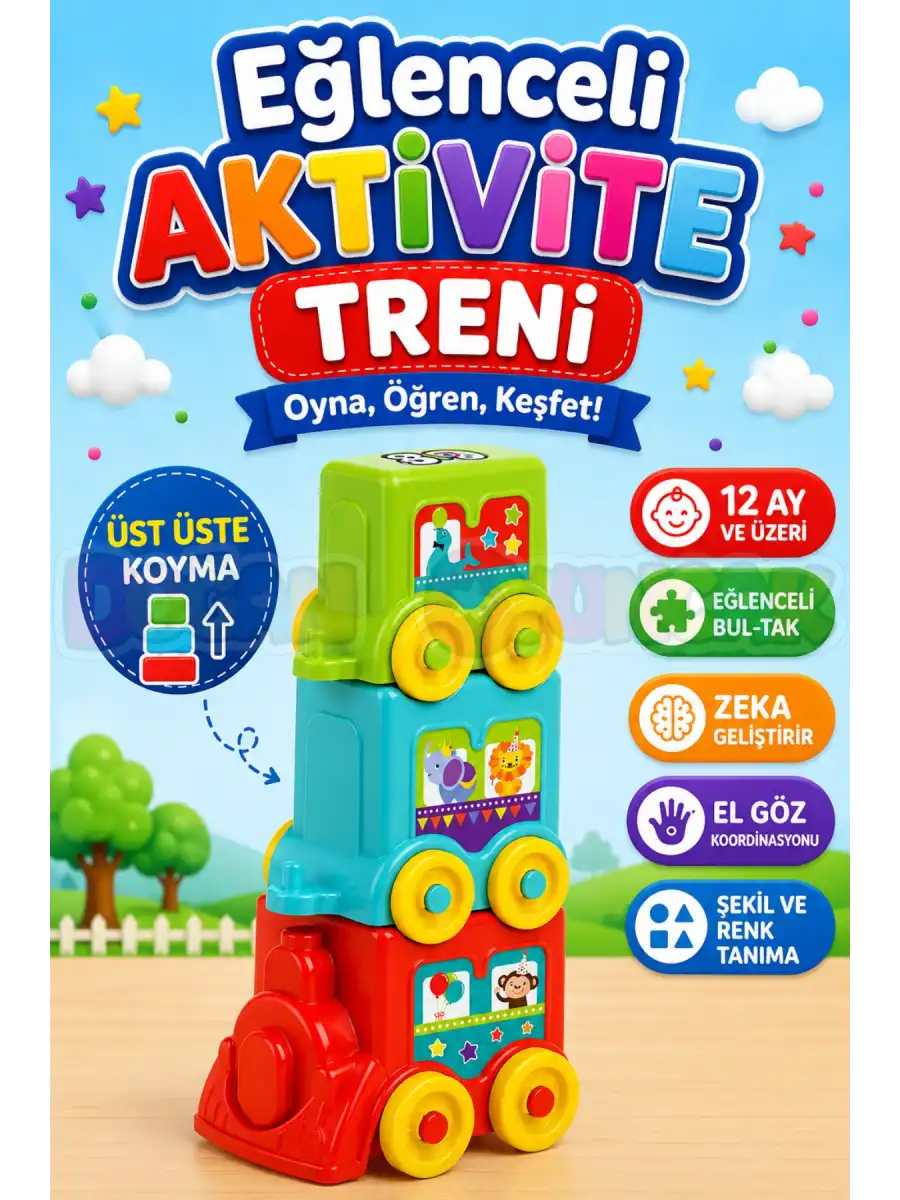 Eğlenceli Aktivite Treni - Üst Üste Dizmece - Bebek Oyuncağı - Tren Oyuncakları