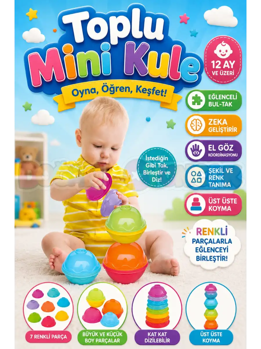Toplu Mini Kule - Üst Üste Dizmece - Bebek Oyuncağı - Kule Oyunu
