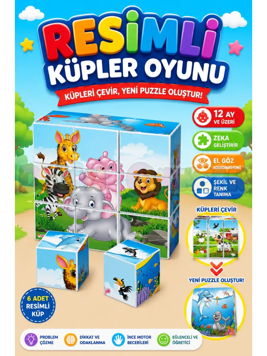 Resimli Küpler Oyunu - Görsel Lego - Bebek Oyuncağı - Resim Tamamla