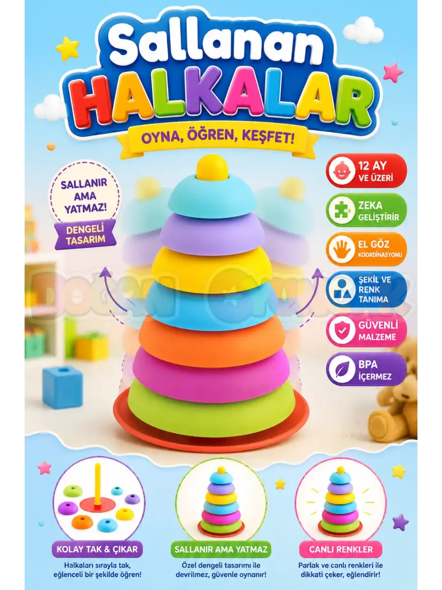 Sallanan Halkalar - Hacıyatmaz Lego - Bebek Oyuncağı - Kule Oyunu