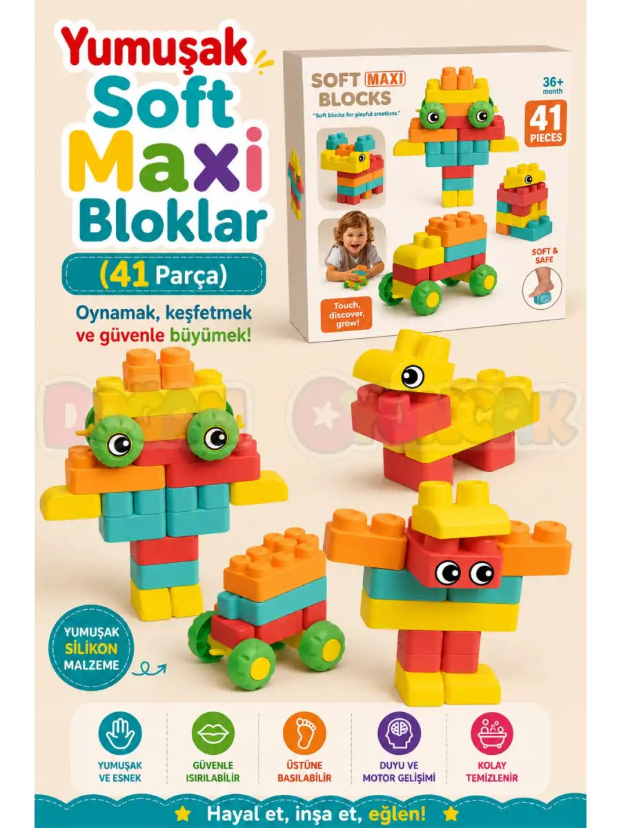 Yumuşak Soft Maxi Bloklar (41 Parça) - Soft Yumuşak Bloklar - Büyük Soft Lego Oyuncakları - Yumuşak Lego - Soft Lego