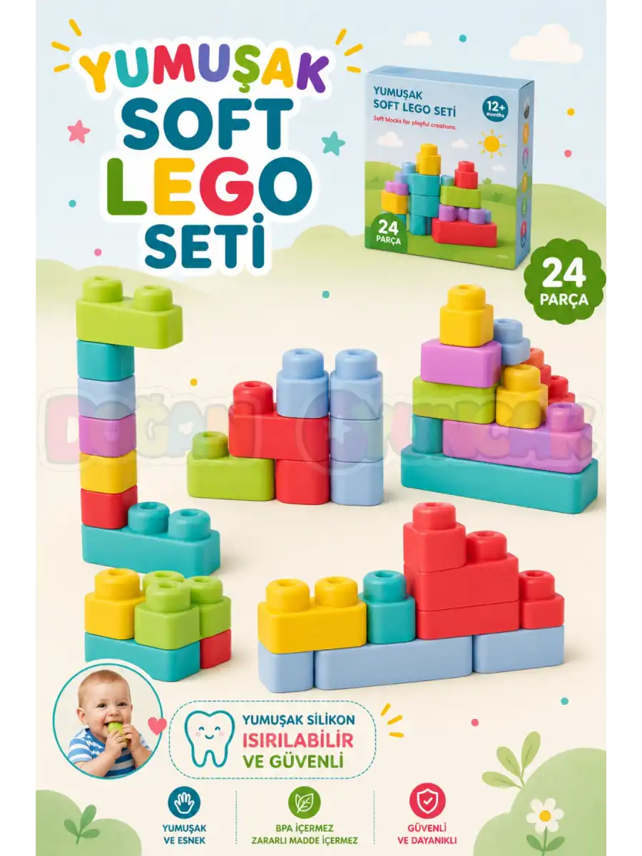 Yumuşak Soft Lego Seti 24 Parça - Büyük Yumuşak Bloklar - Büyük Soft Lego Oyuncakları - Yumuşak Lego - Soft Lego