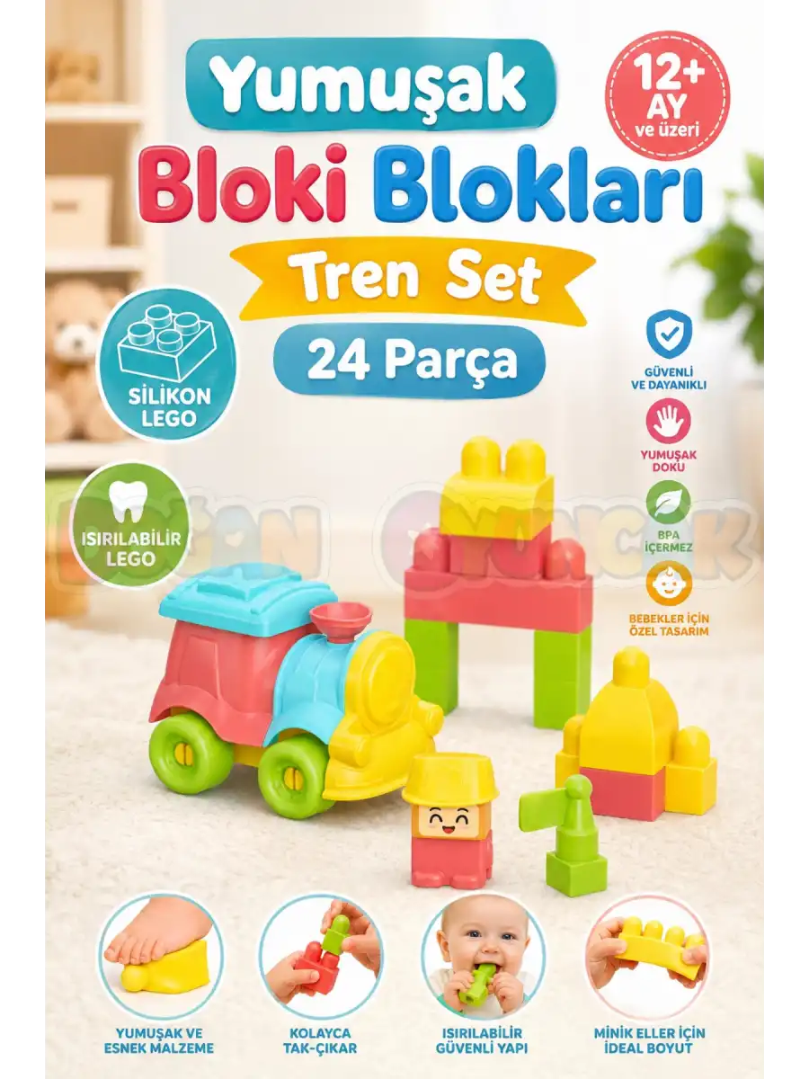 Yumuşak Bloki Blokları Tren Set 24 Parça - Büyük Yumuşak Bloklar - Büyük Soft Lego Oyuncakları