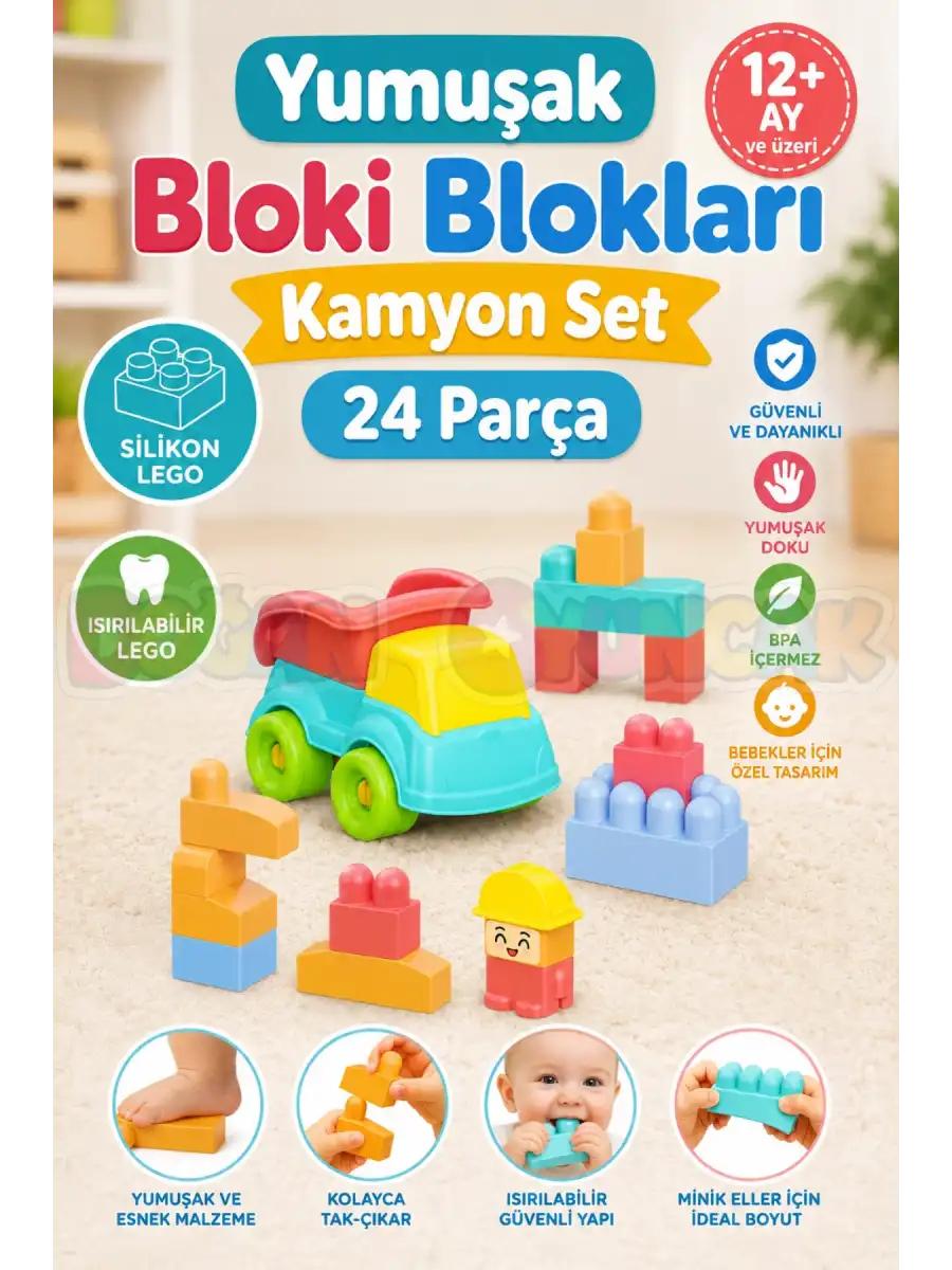 Yumuşak Bloki Blokları Kamyon Set 24 Parça - Büyük Yumuşak Bloklar - Büyük Soft Lego Oyuncakları