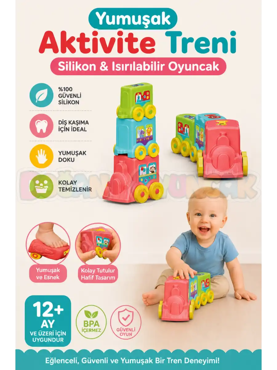Yumuşak Aktivite Treni - Bebek Oyuncakları - Üst Üste Dizme Eğitici Oyuncak - Soft Lego Tren Oyuncakları