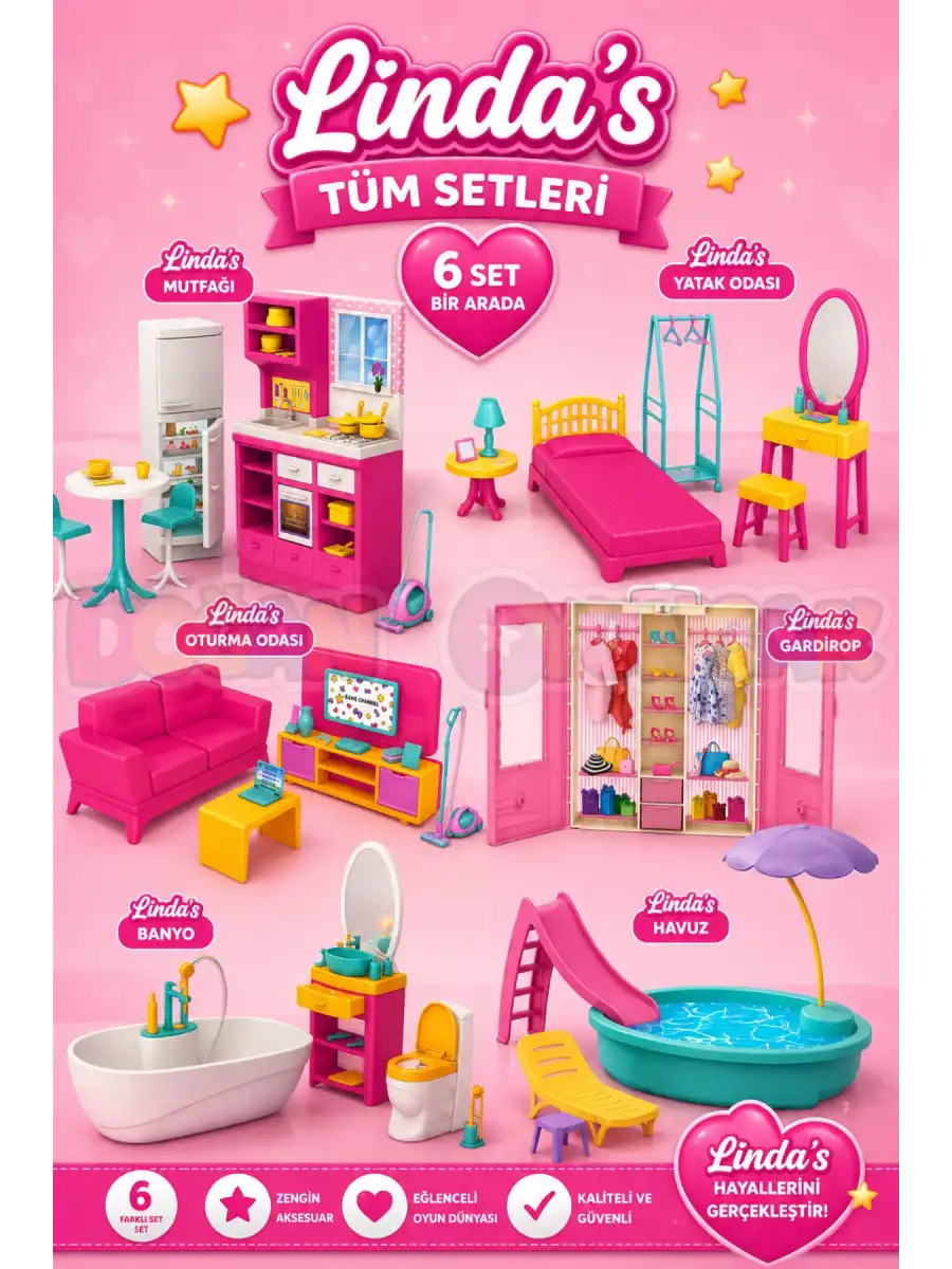 Lindanın Tüm Setleri - Ev Setleri - Barbie Ev Seti - Tatil Evi - Ev Eşyaları - Evcilik Seti - Linda Setleri
