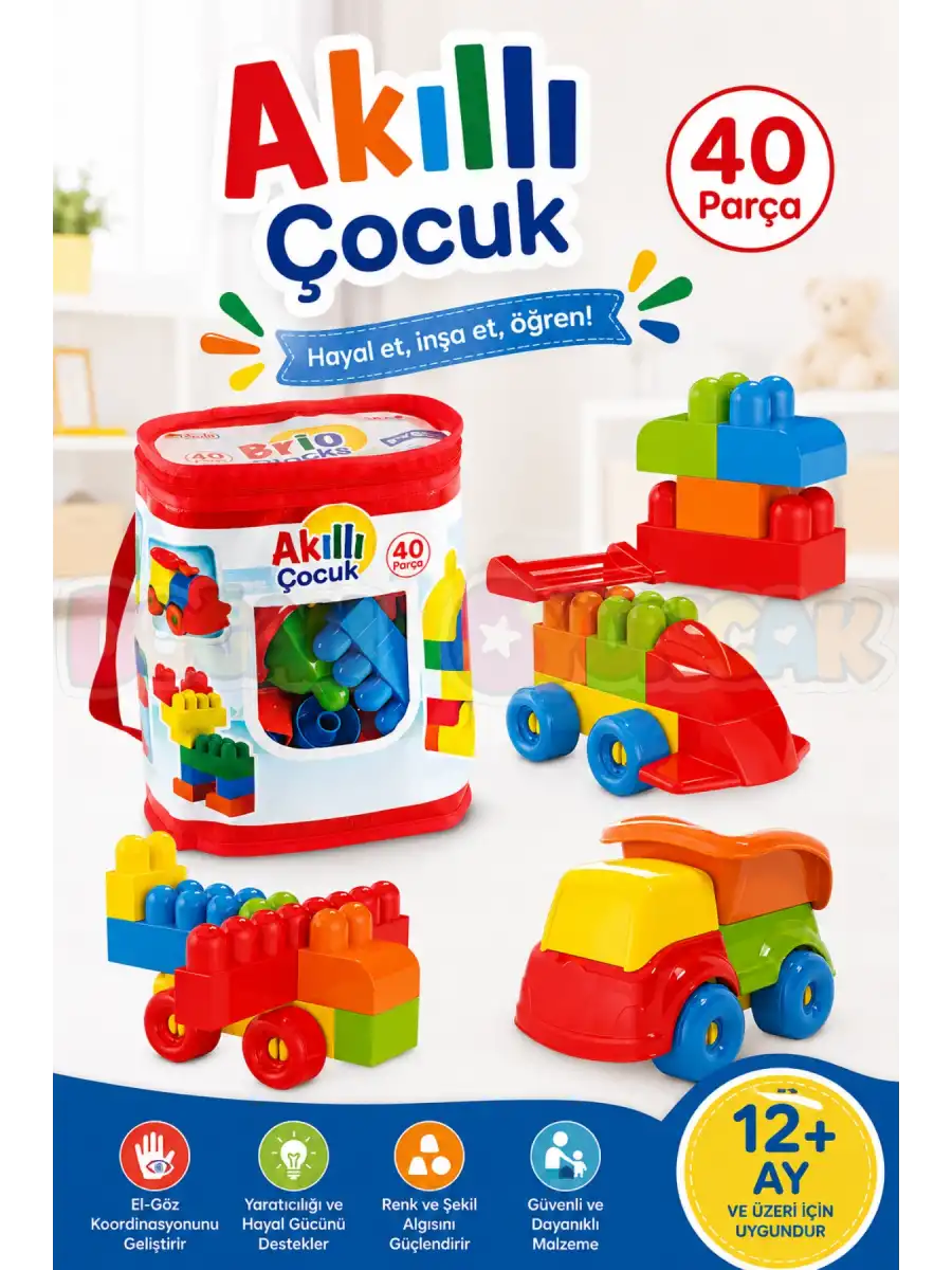 Akıllı Çocuk (40 Parça) - Büyük Parça Lego - Lego Setleri - Bloklar - Bebek Lego
