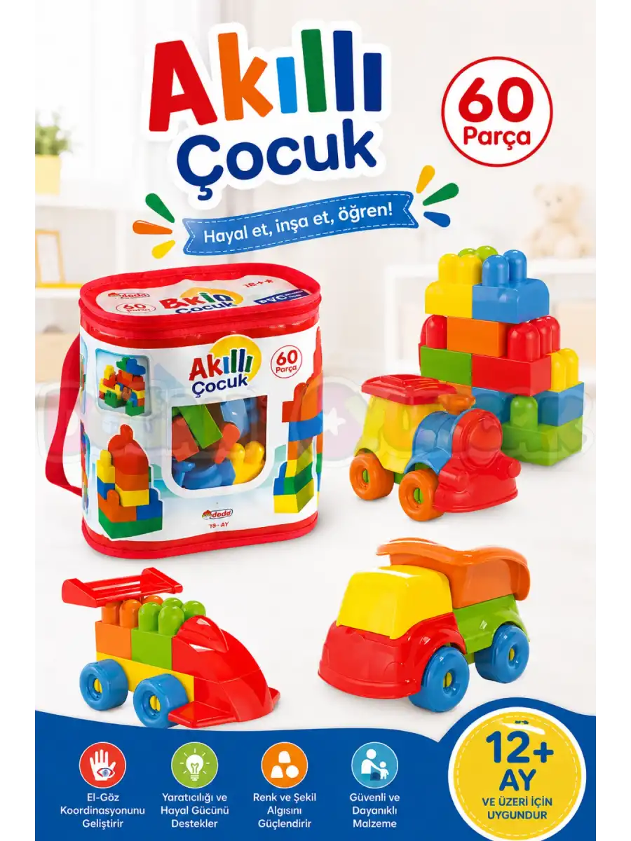 Akıllı Çocuk (60 Parça) - Büyük Parça Lego - Lego Setleri - Bloklar - Bebek Lego