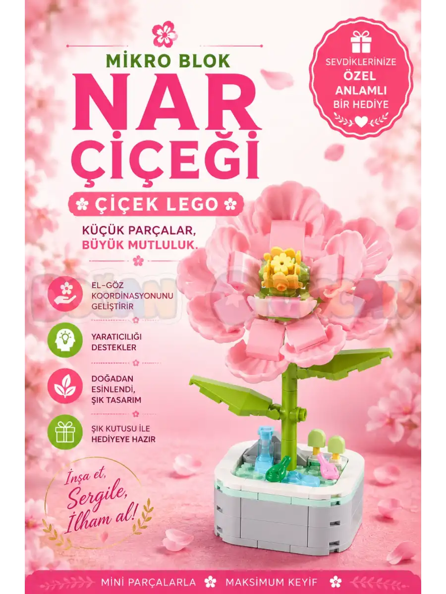 Mikro Blok Nar Çiçeği Çiçek Lego - Lego Setleri Mini Lego - Çiçek Lego - Blossom Çiçek Lego