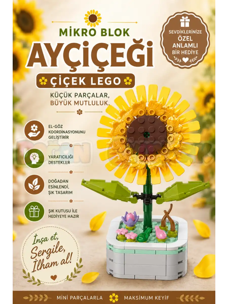 Mikro Blok Ayçiçeği Çiçek Lego - Lego Setleri Mini Lego - Çiçek Lego - Blossom Çiçek Lego