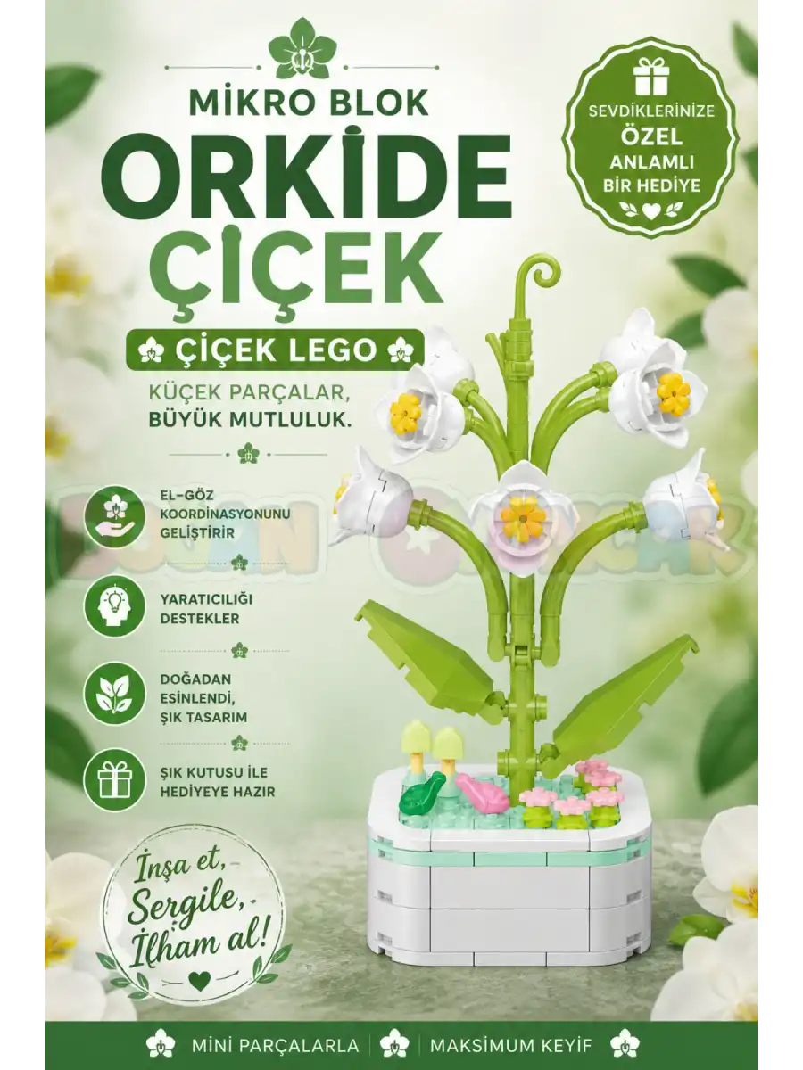 Mikro Blok Orkide Çiçek Lego - Lego Setleri Mini Lego - Çiçek Lego - Blossom Çiçek Lego