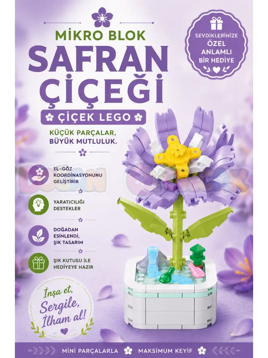 Mikro Blok Safran Çiçeği Çiçek Lego - Lego Setleri Mini Lego - Çiçek Lego - Blossom Çiçek Lego