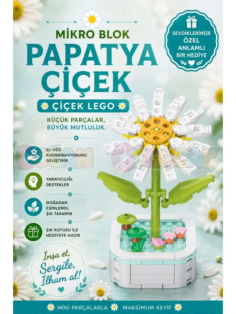 Mikro Blok Papatya Çiçek Lego - Lego Setleri Mini Lego - Çiçek Lego - Blossom Çiçek Lego