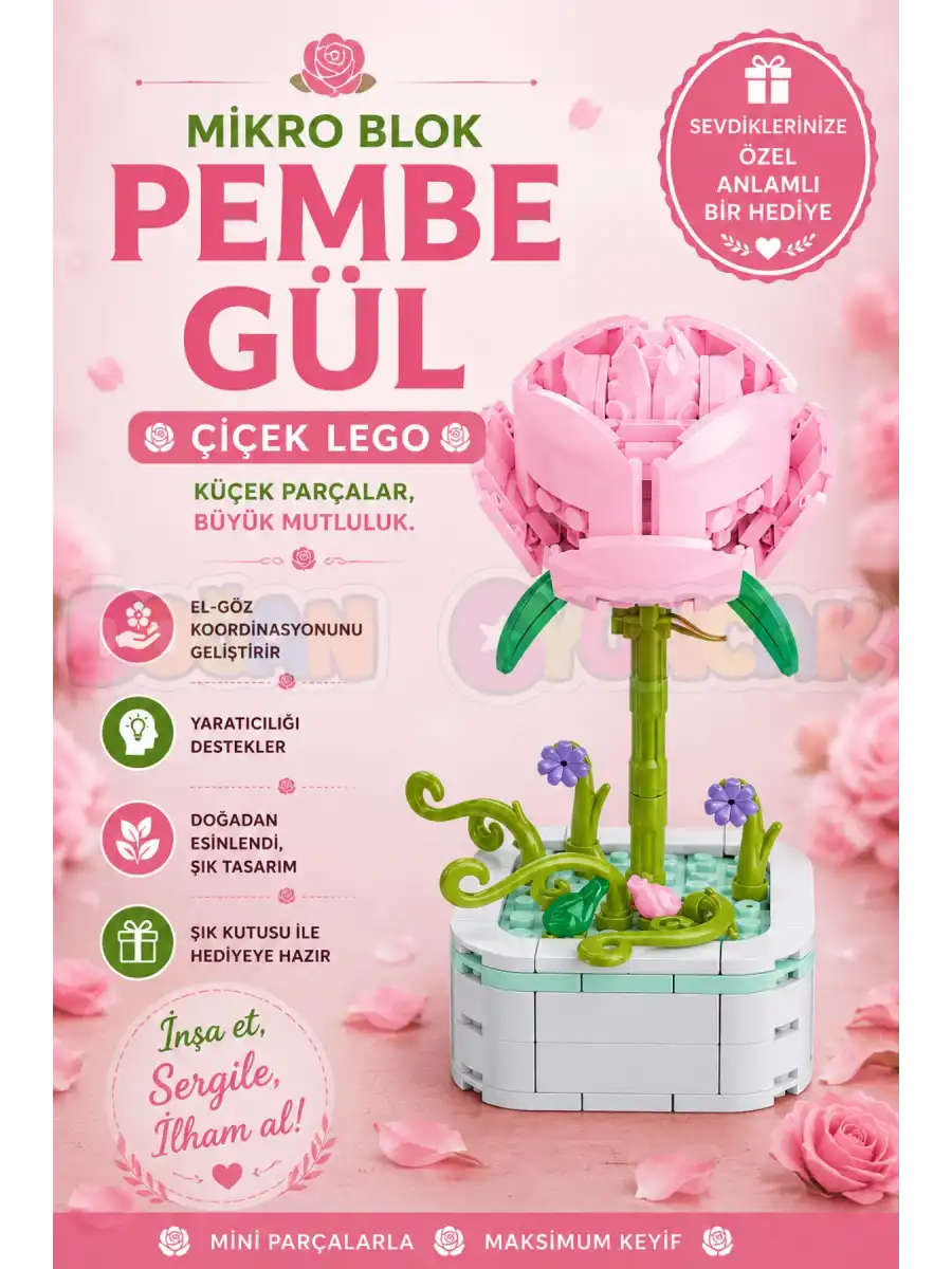 Mikro Blok Pembe Gül Çiçek Lego - Lego Setleri Mini Lego - Çiçek Lego - Blossom Çiçek Lego