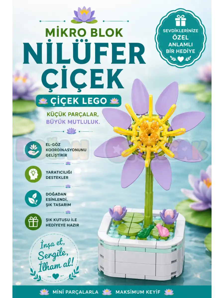 Mikro Blok Nilüfer Çiçek Lego - Lego Setleri Mini Lego - Çiçek Lego - Blossom Çiçek Lego