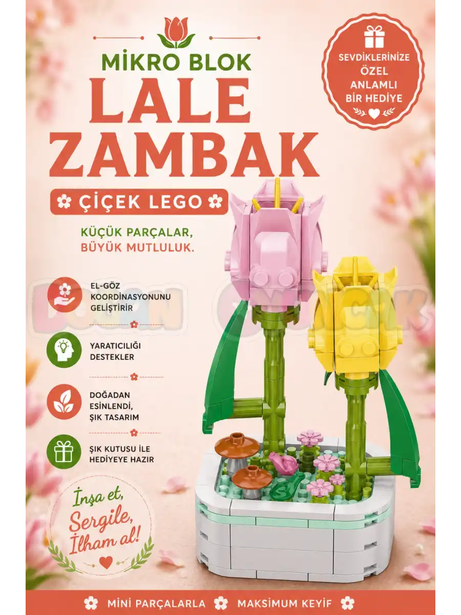Mikro Blok Lale Zambak Çiçek Lego - Lego Setleri Mini Lego - Çiçek Lego - Blossom Çiçek Lego