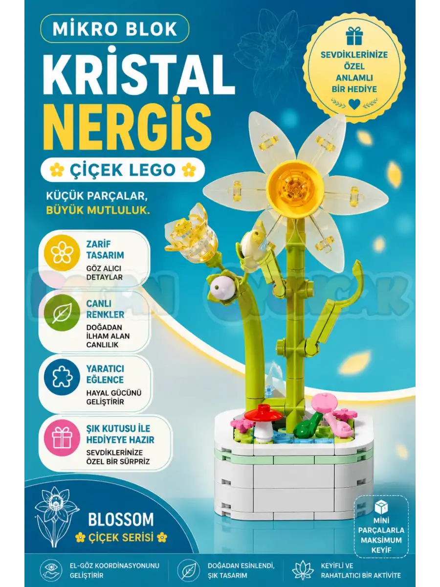 Mikro Blok Kristal Nergis Çiçek Lego - Lego Setleri Mini Lego - Çiçek Lego - Blossom Çiçek Lego