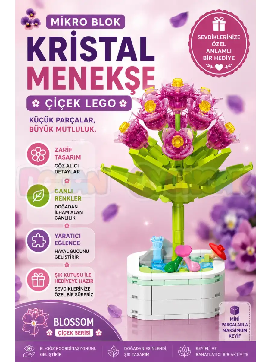 Mikro Blok Kristal Menekşe Çiçek Lego - Lego Setleri Mini Lego - Çiçek Lego - Blossom Çiçek Lego