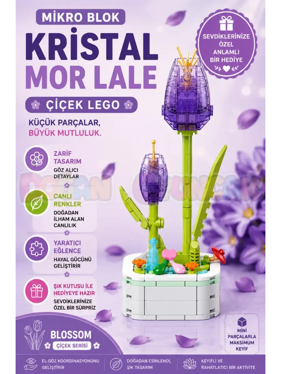 Mikro Blok Kristal Mor Lale Çiçek Lego - Lego Setleri Mini Lego - Çiçek Lego - Blossom Çiçek Lego