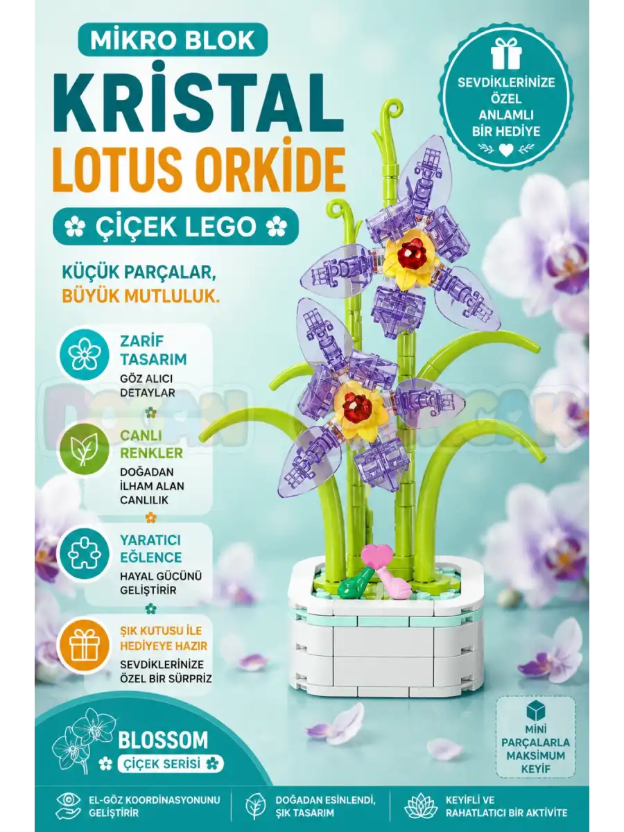 Mikro Blok Kristal Lotus Orkide Çiçek Lego - Lego Setleri Mini Lego - Çiçek Lego - Blossom Çiçek Lego