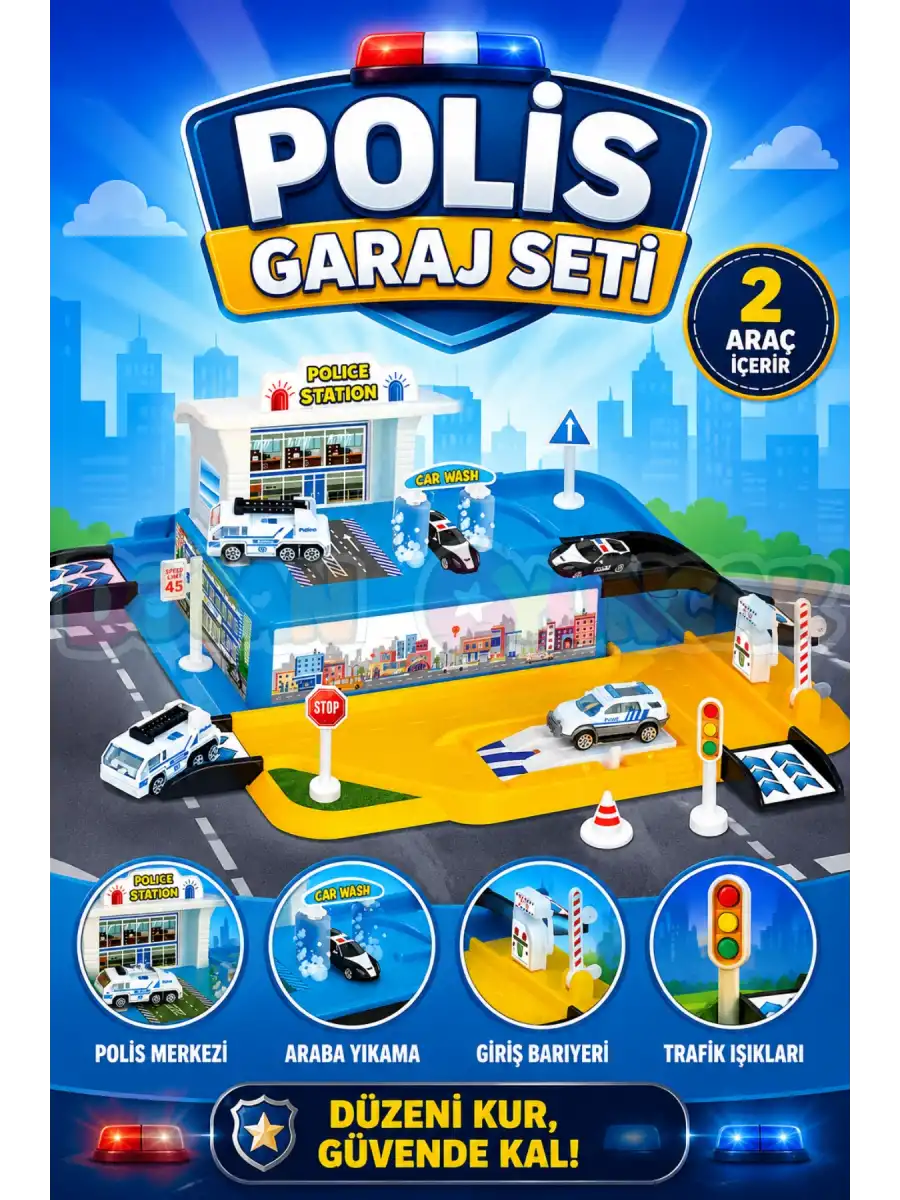 Polis Garaj Seti - Otopark Seti - Araba Seti - Polis İstasyonu - Araç Seti - Araba Oyunu