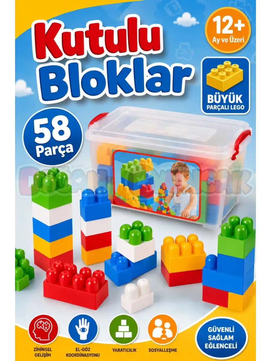 Kutulu Bloklar (58 Parça) - Büyük Parça Lego - Lego Setleri - Bloklar - Bebek Lego