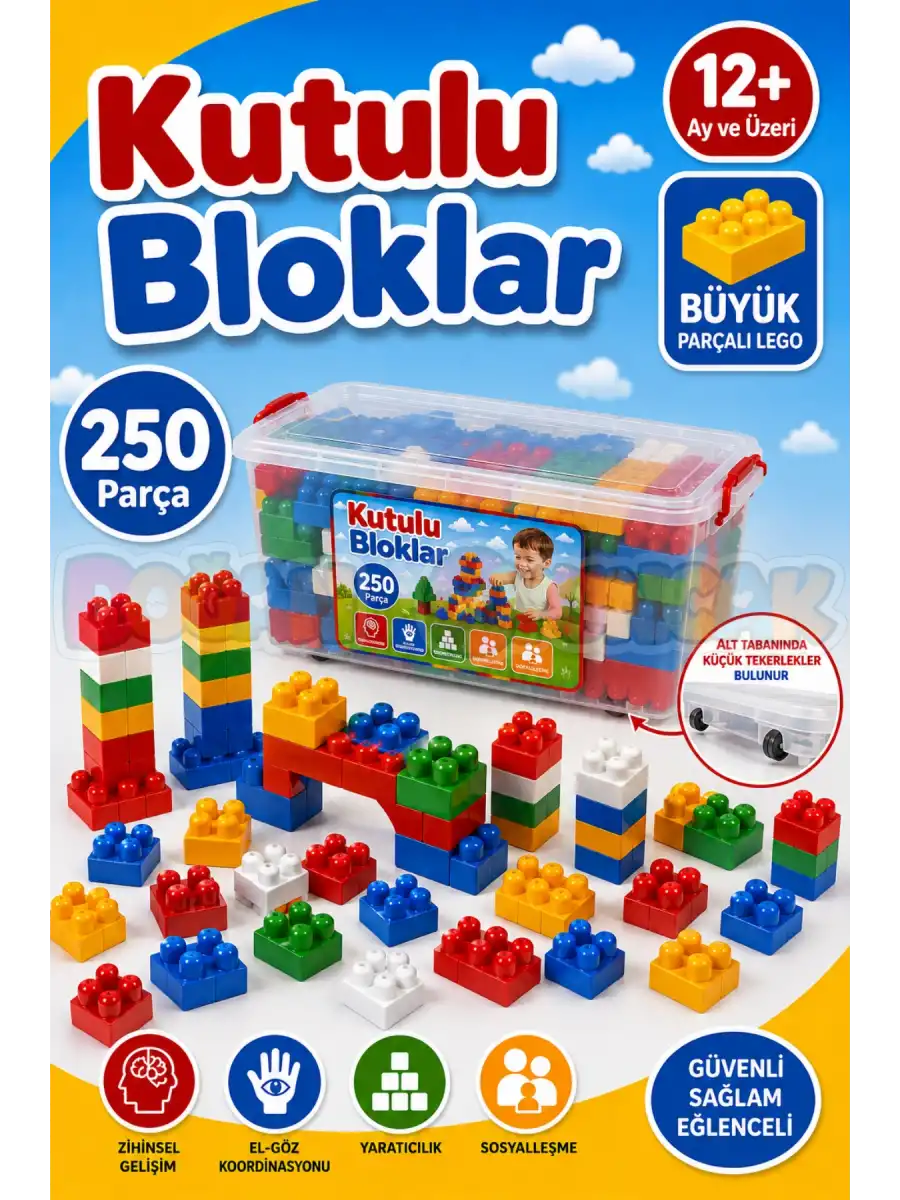 Kutulu Bloklar (250 Parça) - Büyük Parça Lego - Lego Setleri - Bloklar - Bebek Lego