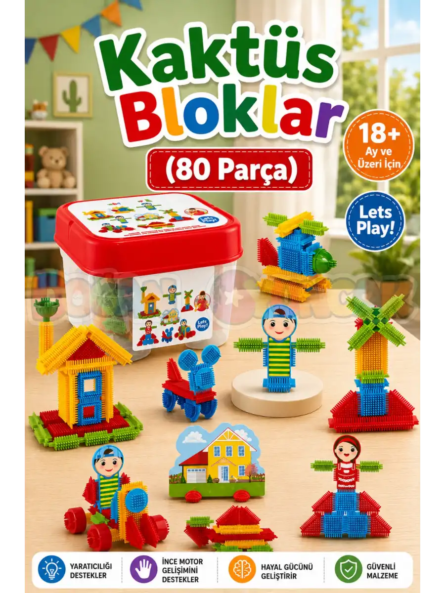 Kaktüs Bloklar (80 Parça) - Kaktüs Oyuncak - Lego Seti - Kaktüs Lego - Taraklı Lego