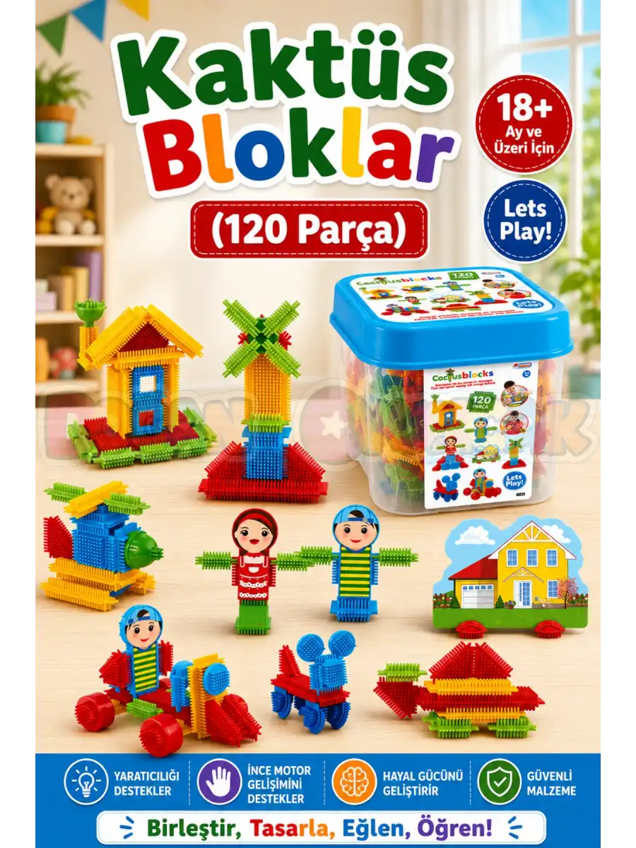 Kaktüs Bloklar (120 Parça) - Kaktüs Oyuncak - Lego Seti - Kaktüs Lego - Taraklı Lego