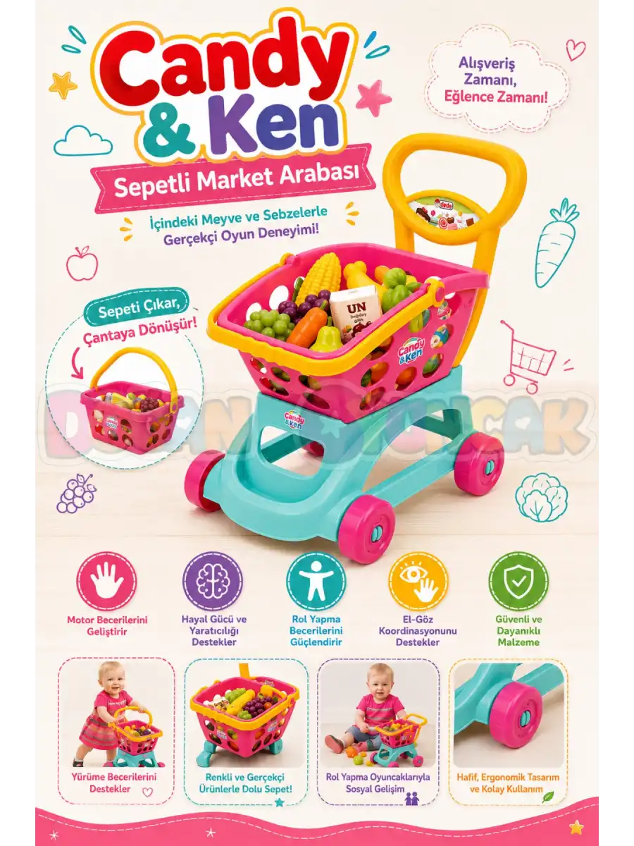 Candy & Ken Sepetli Market Arabası - Mutfak Setleri - Ev Oyuncak Setleri