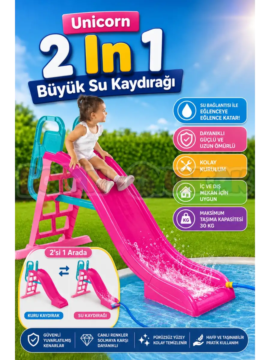 Dolu Unicorn 2 In 1 Büyük Su Kaydırağı 2502 - Çocuk Kaydırak - Çocuk Kaydırağı Büyük Kaydırak