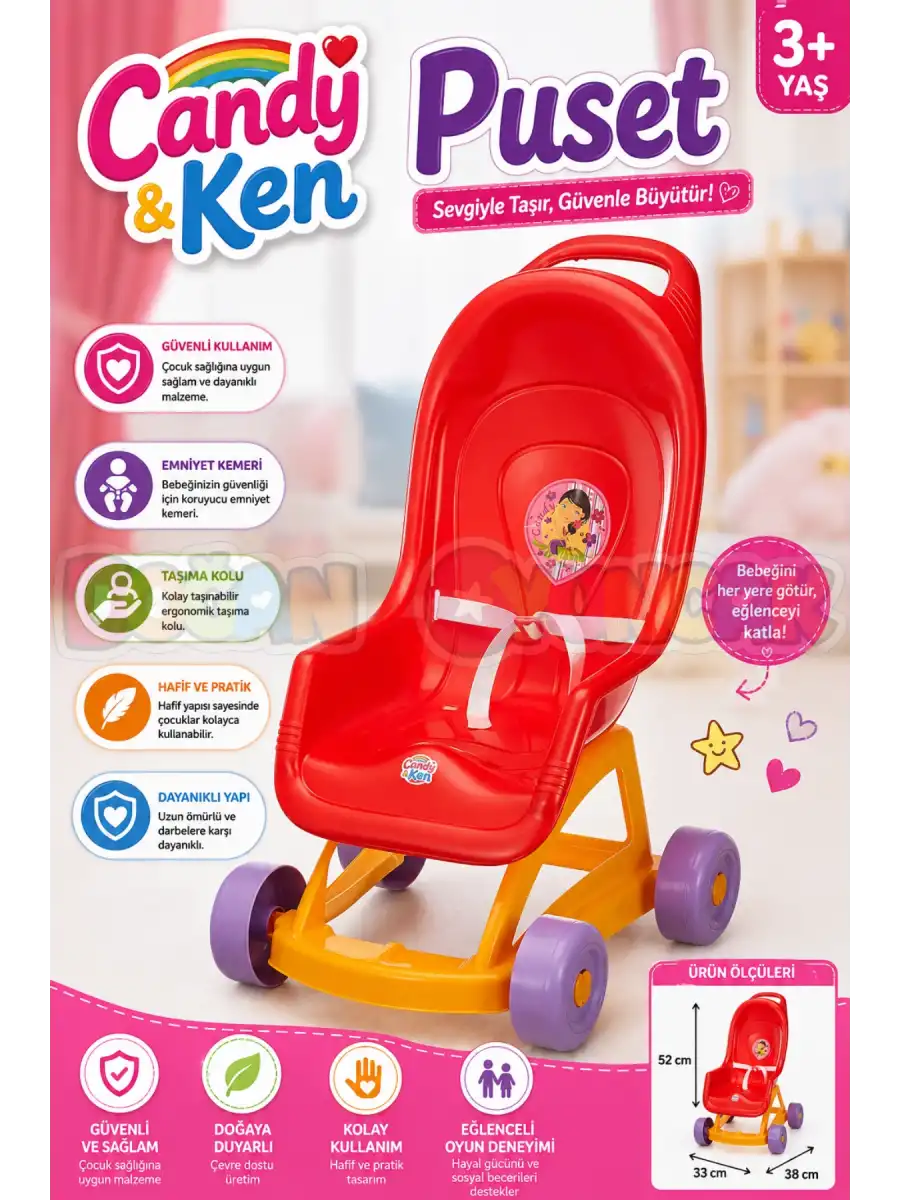 Candy & Ken Puset - Bebek Arabası - Ev Eşyaları Seti - Ev Oyuncakları Seti