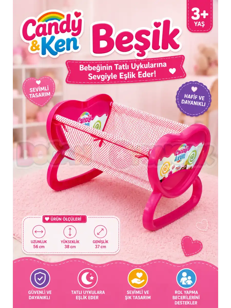 Candy & Ken Beşik - Ev Eşyaları Seti - Sallanan Beşik - Ev Beşiği