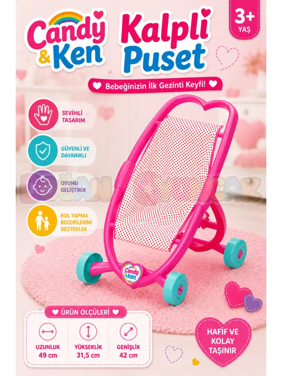 Candy & Ken Kalpli Puset - Bebek Arabası - Ev Eşyaları Seti - Ev Oyuncakları Seti