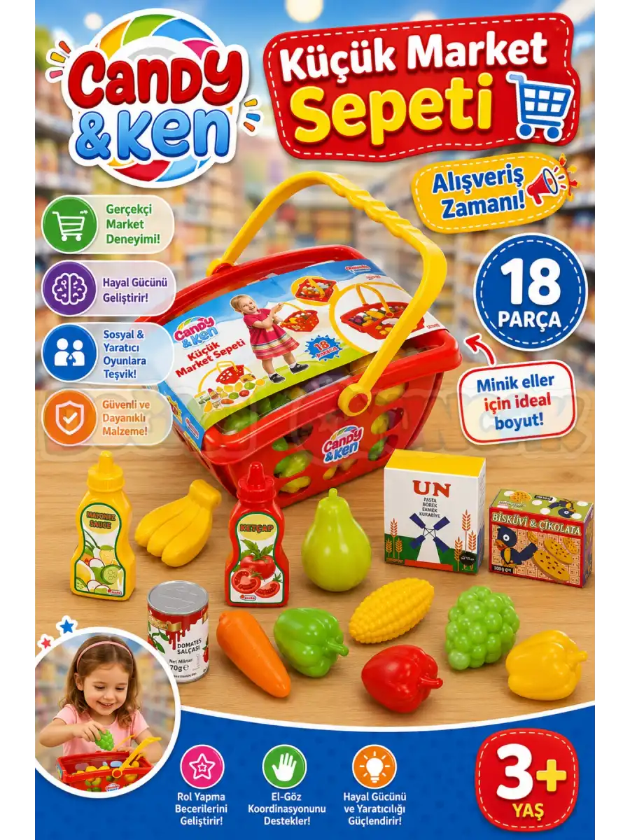 Candy & Ken Küçük Market Sepeti - Mutfak Setleri - Meyve Seti - Sebze Seti