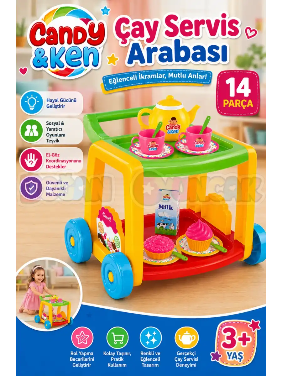 Candy & Ken Çay Servis Arabası - Mutfak Setleri - Ev Oyuncak Setleri